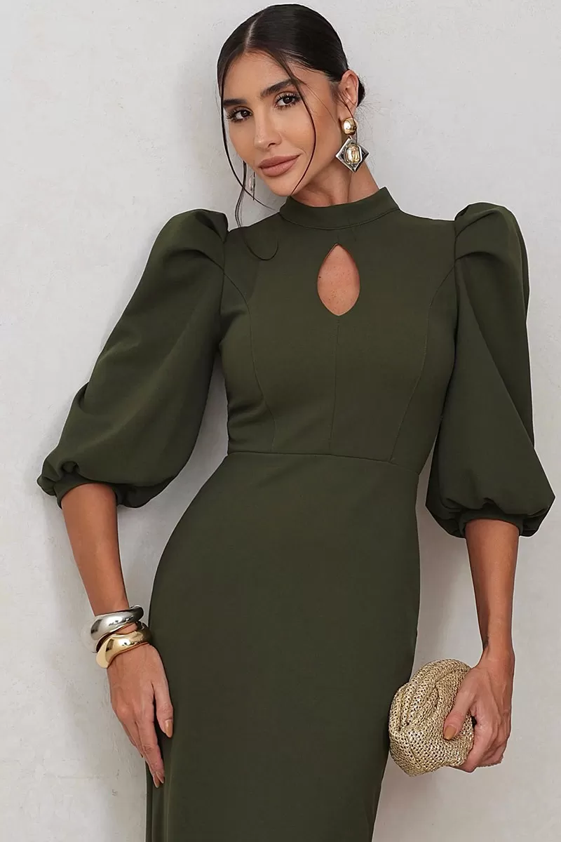 Miss Misses - Diana Midi Dress 3/4 Sleeve EC/Zipper Green Coast - 54524023 Miss Misses - Diana Midi Dress 3/4 Sleeve EC/Zipper Green Coast - 54524023