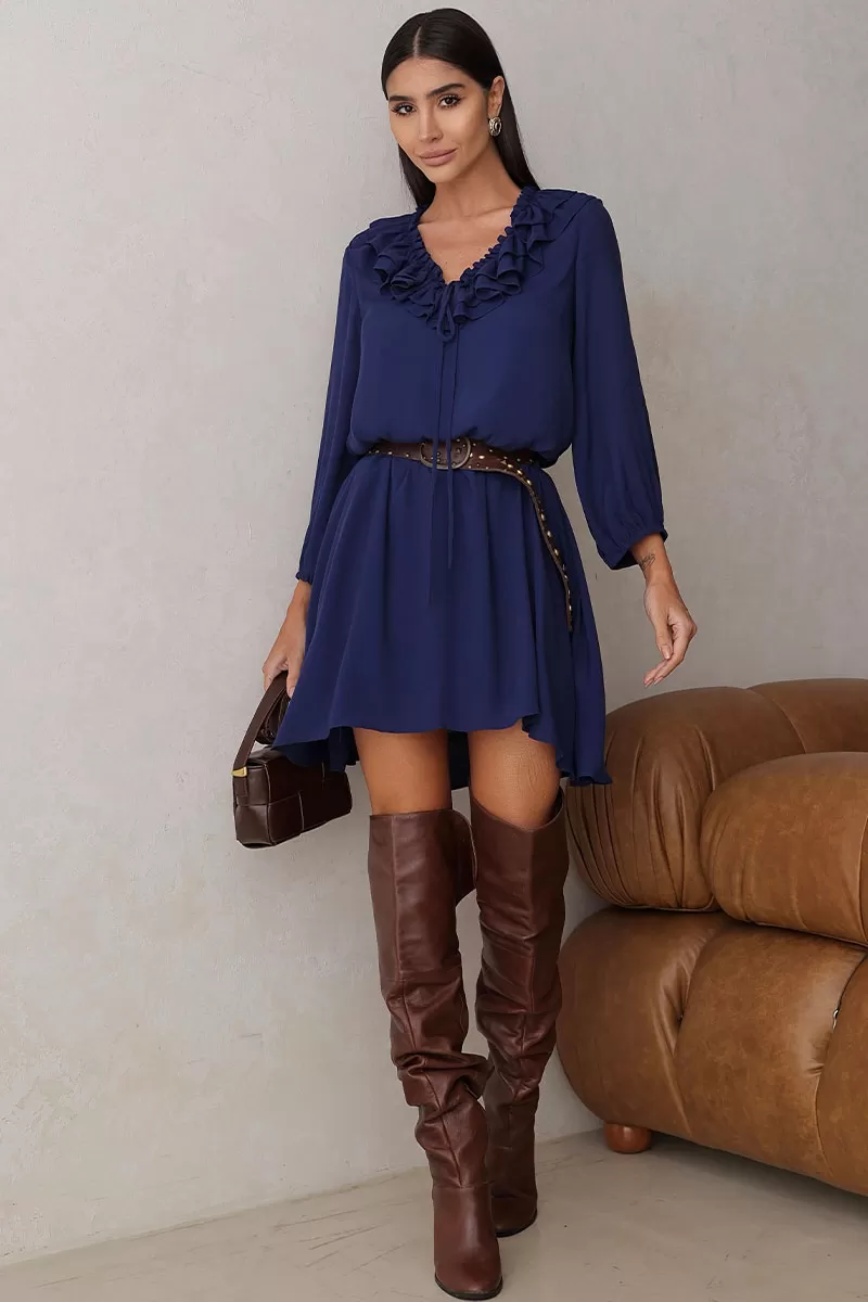 Miss Misses - Evelyn Dress Overlay Long Sleeve Navy Blue - 54534004