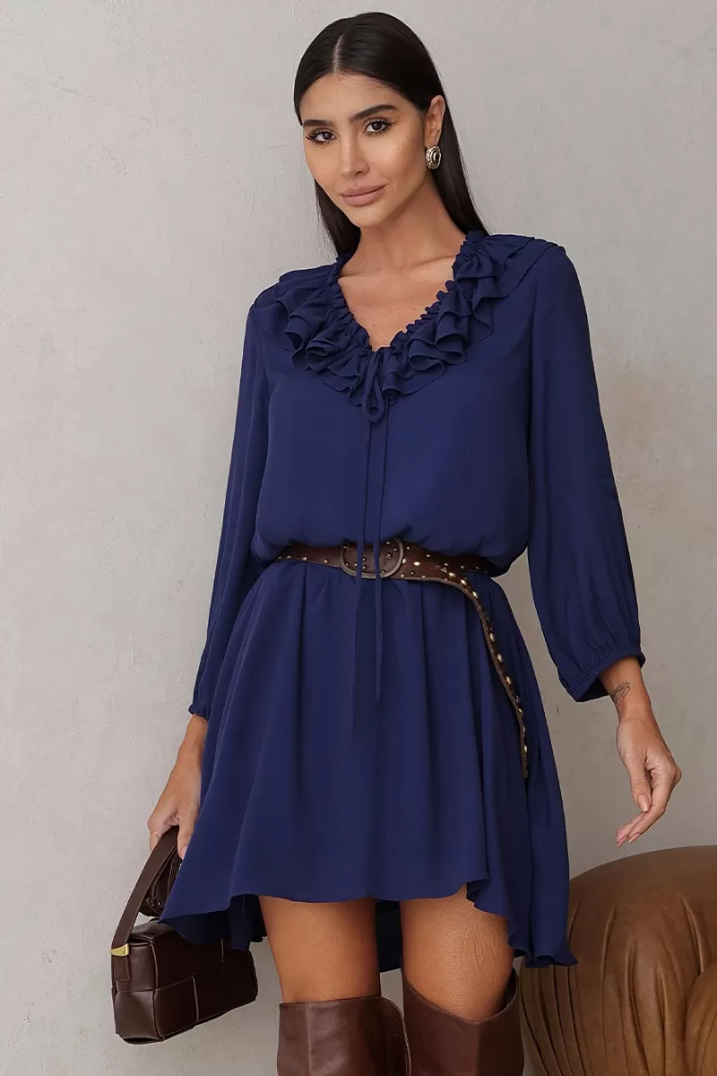 Miss Misses - Evelyn Dress Overlay Long Sleeve Navy Blue - 54534004 Miss Misses - Evelyn Dress Overlay Long Sleeve Navy Blue - 54534004