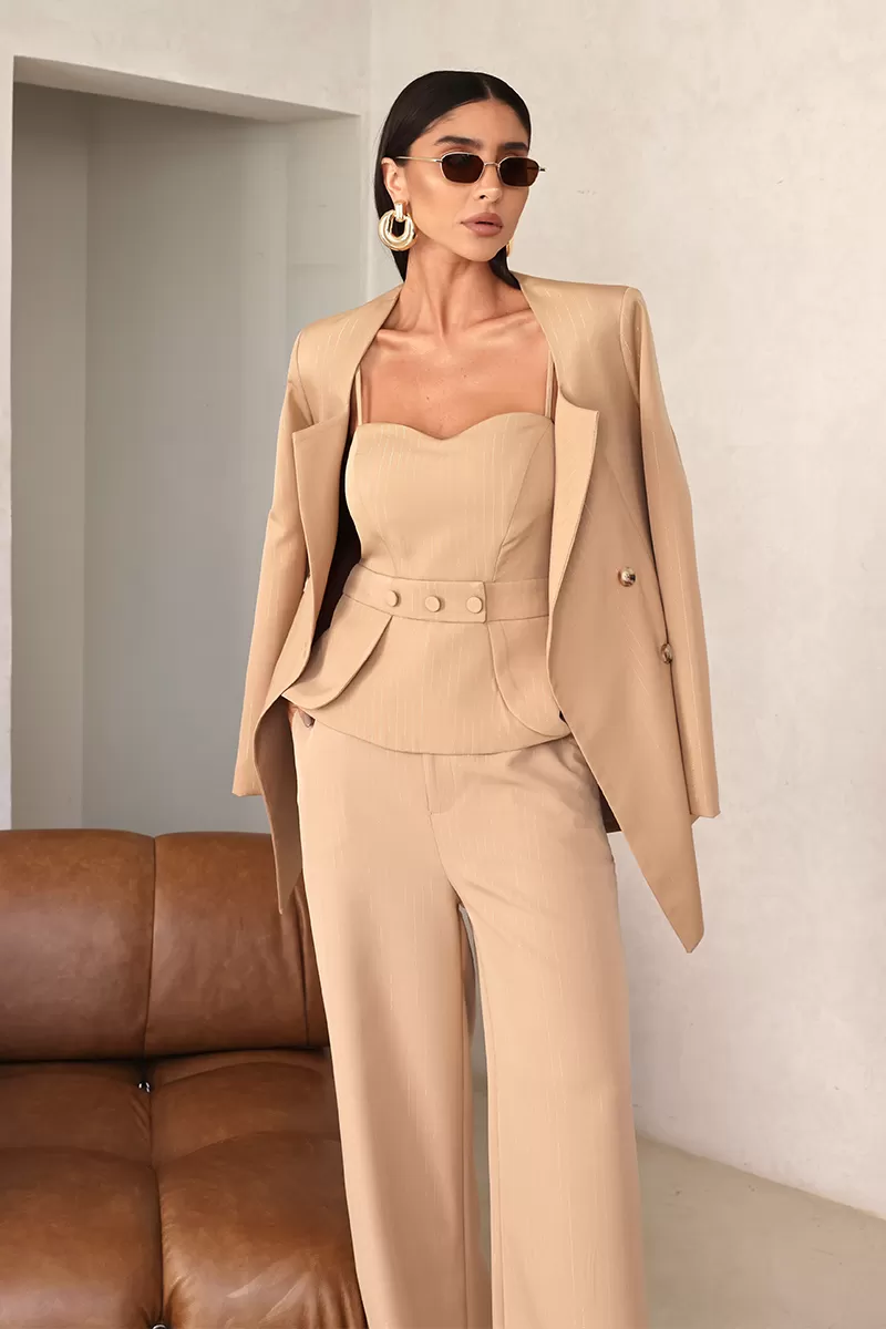 Dot Clothing - Dot Clothing Set Tailoring Pinstripe Beige - 2678BEGE Dot Clothing - Dot Clothing Set Tailoring Pinstripe Beige - 2678BEGE