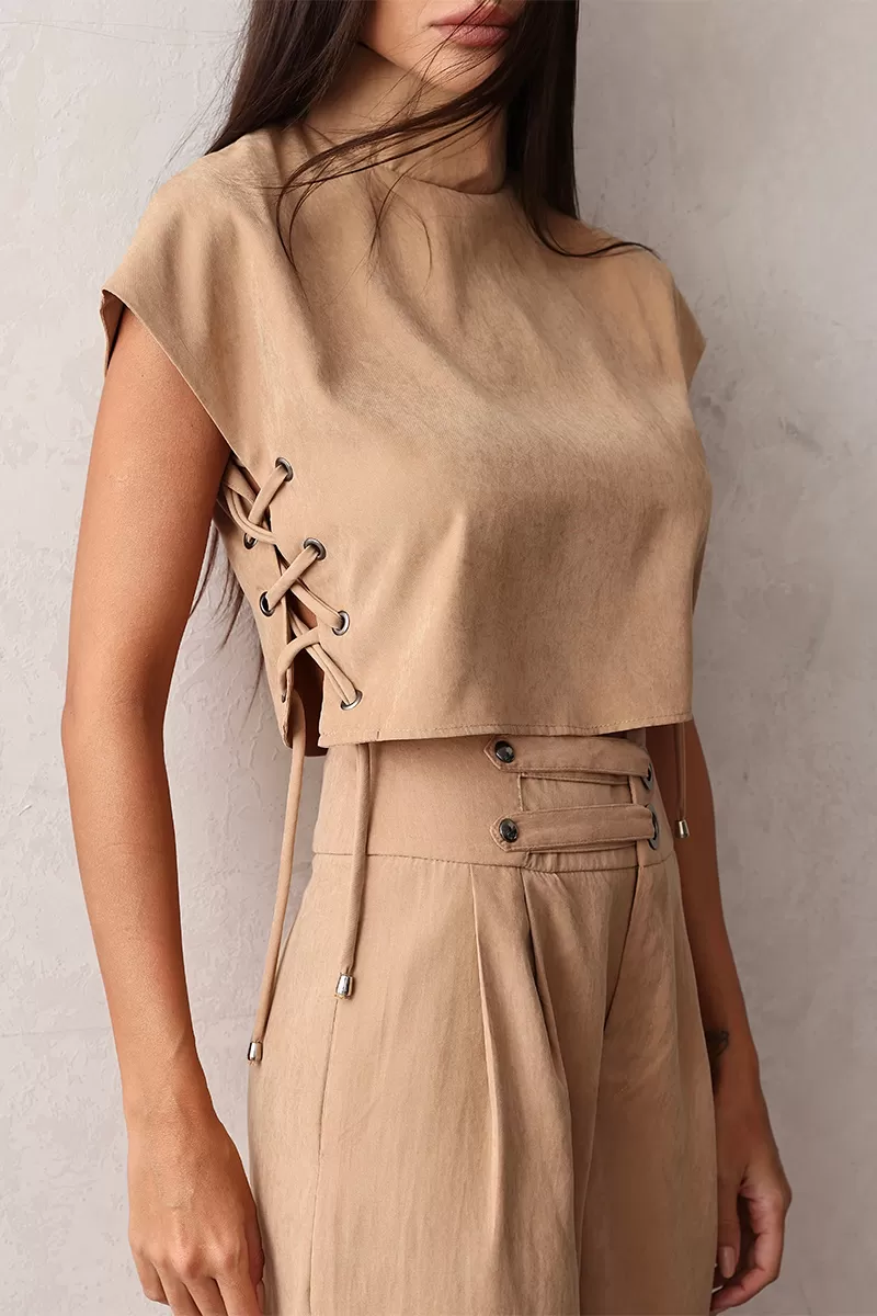 Dot Clothing - Dot Clothing Set Shirt and Pants Eyelets Beige - 2668BEGE Dot Clothing - Dot Clothing Set Shirt and Pants Eyelets Beige - 2668BEGE