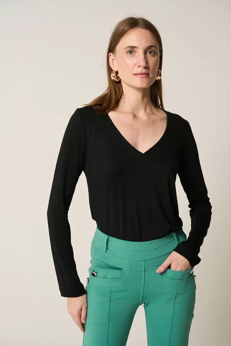 Hidrogênio - BLACK LONG SLEEVE V-NECK BLOUSE - 20362001 Hidrogênio - BLACK LONG SLEEVE V-NECK BLOUSE - 20362001