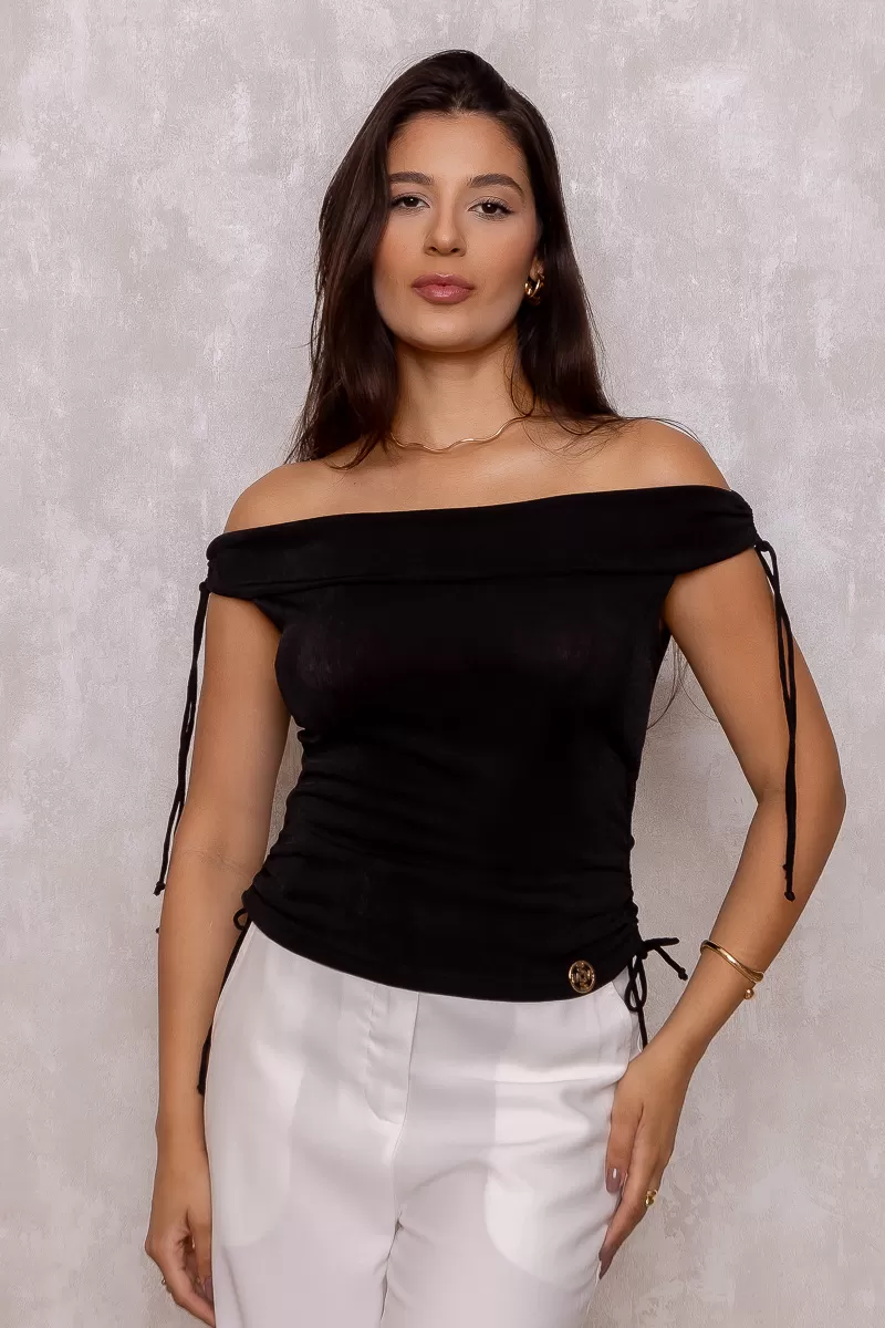 Miss Misses - Miss Misses Off-the-Shoulder Black Shirt - 50278PRETO