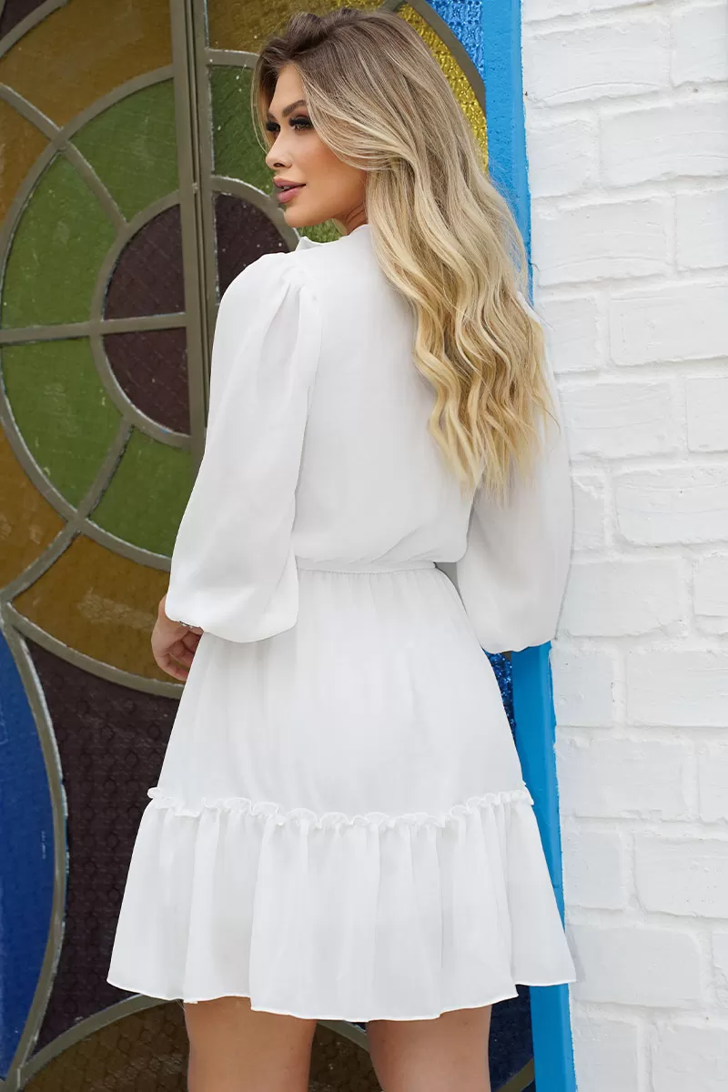 Miss Misses - Fatima Crepe Dress with EC frill and Off-white Button - 54501030 Miss Misses - Fatima Crepe Dress with EC frill and Off-white Button - 54501030