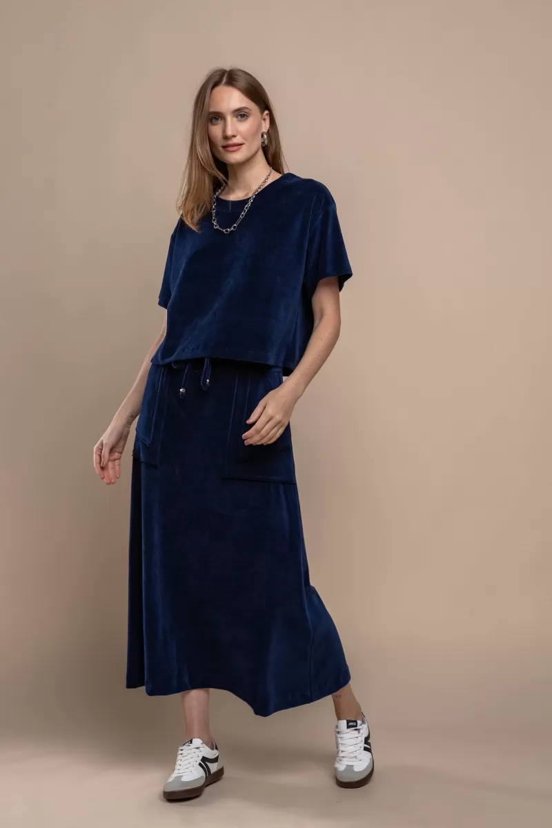 Hidrogênio - SEMI-FLAT SKIRT WITH POCKETS NAVY - 20366004 Hidrogênio - SEMI-FLAT SKIRT WITH POCKETS NAVY - 20366004