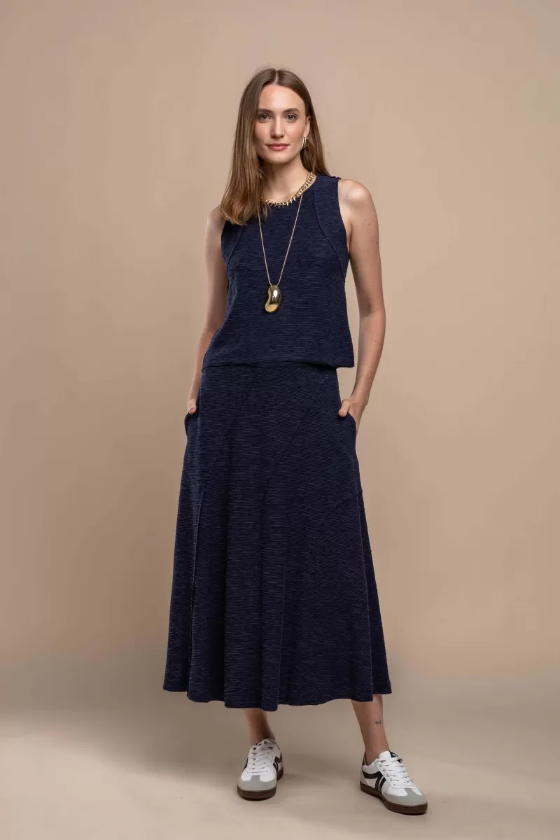 Hidrogênio - MIDI SKIRT WITH NAVY THREAD CUTOUTS - 20412004 Hidrogênio - MIDI SKIRT WITH NAVY THREAD CUTOUTS - 20412004
