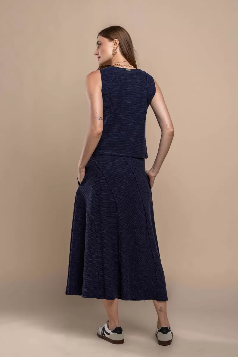 Hidrogênio - MIDI SKIRT WITH NAVY THREAD CUTOUTS - 20412004 Hidrogênio - MIDI SKIRT WITH NAVY THREAD CUTOUTS - 20412004
