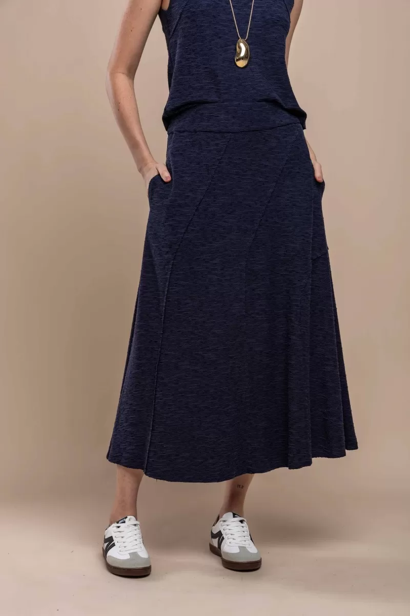 Hidrogênio - MIDI SKIRT WITH NAVY THREAD CUTOUTS - 20412004 Hidrogênio - MIDI SKIRT WITH NAVY THREAD CUTOUTS - 20412004