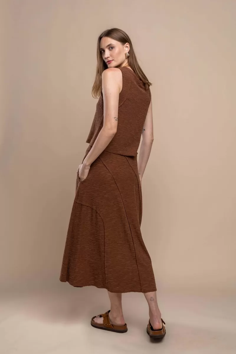 Hidrogênio - MIDI SKIRT WITH BROWN THREAD CUTOUTS - 20412031 Hidrogênio - MIDI SKIRT WITH BROWN THREAD CUTOUTS - 20412031