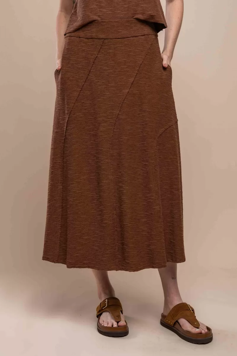 Hidrogênio - MIDI SKIRT WITH BROWN THREAD CUTOUTS - 20412031 Hidrogênio - MIDI SKIRT WITH BROWN THREAD CUTOUTS - 20412031