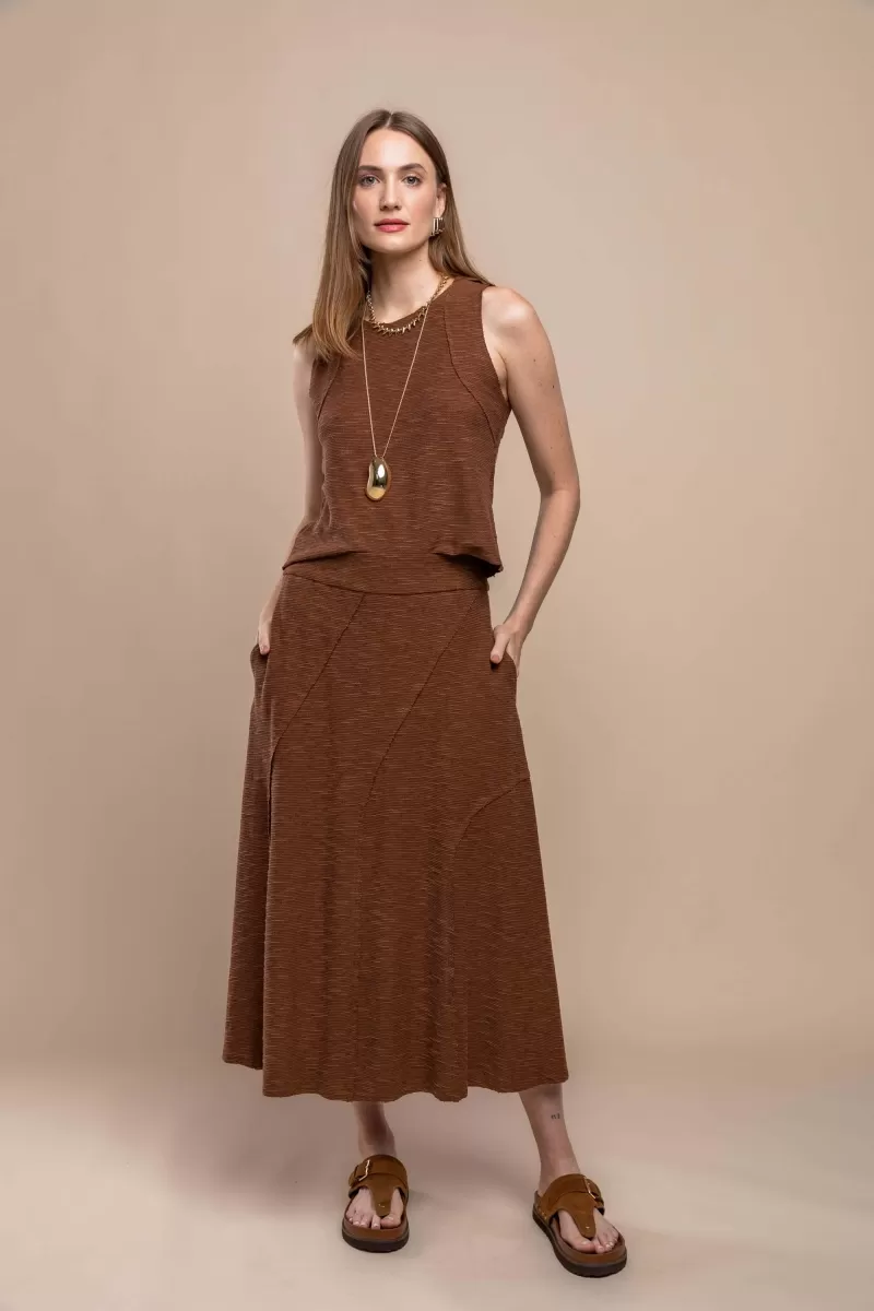 Hidrogênio - MIDI SKIRT WITH BROWN THREAD CUTOUTS - 20412031 Hidrogênio - MIDI SKIRT WITH BROWN THREAD CUTOUTS - 20412031