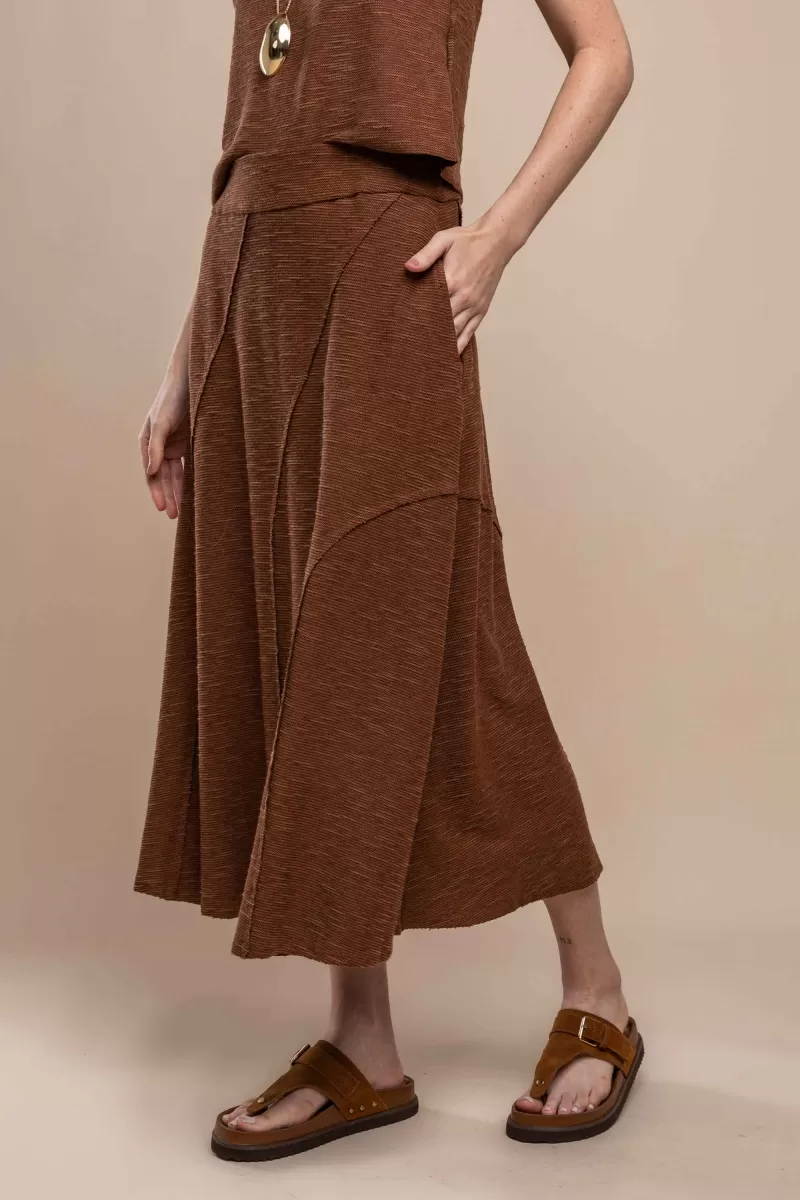 Hidrogênio - MIDI SKIRT WITH BROWN THREAD CUTOUTS - 20412031 Hidrogênio - MIDI SKIRT WITH BROWN THREAD CUTOUTS - 20412031