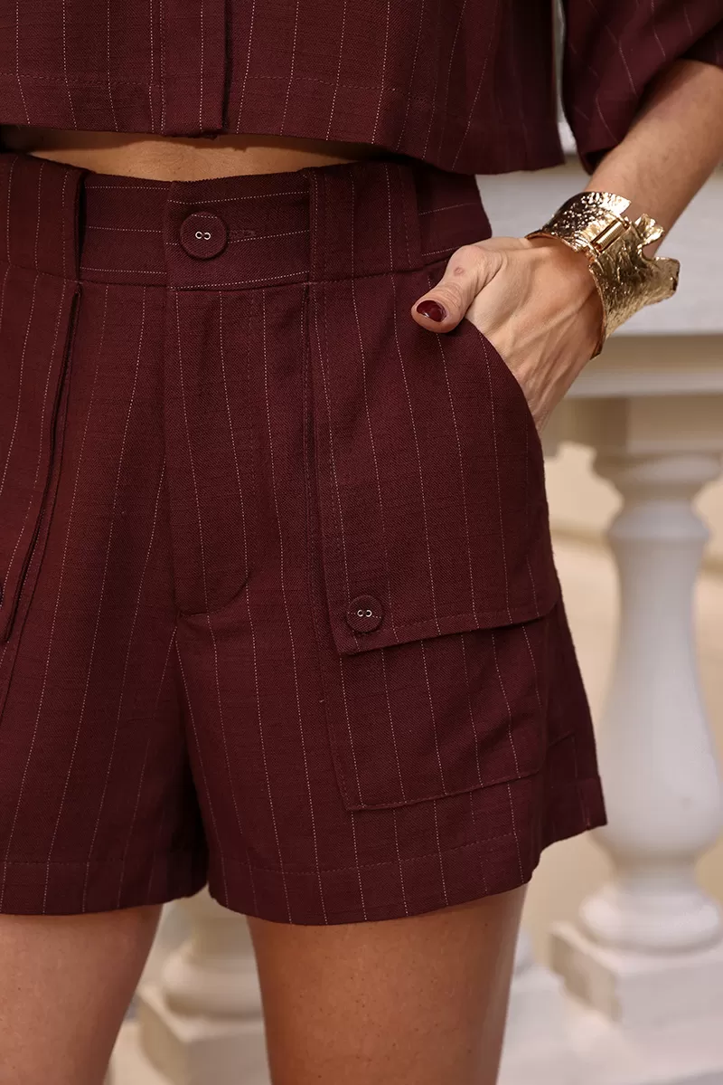 Dot Clothing - Dot Clothing Set Shirt and Brown Pinstripe Shorts - 2685MARROM