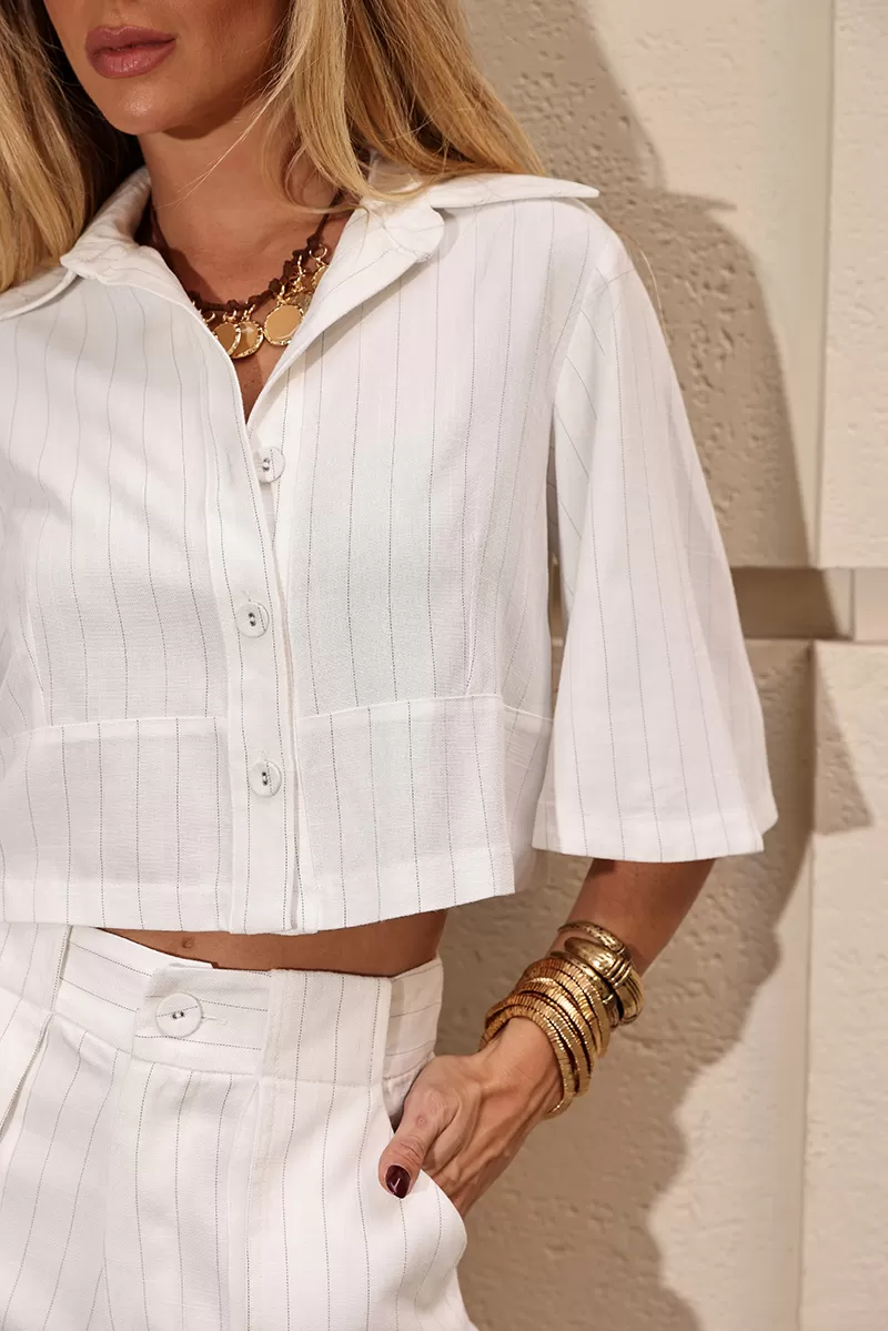 Dot Clothing - Set Dot Clothing Shirt and Shorts Off White Pinstripe - 2685OFF Dot Clothing - Set Dot Clothing Shirt and Shorts Off White Pinstripe - 2685OFF