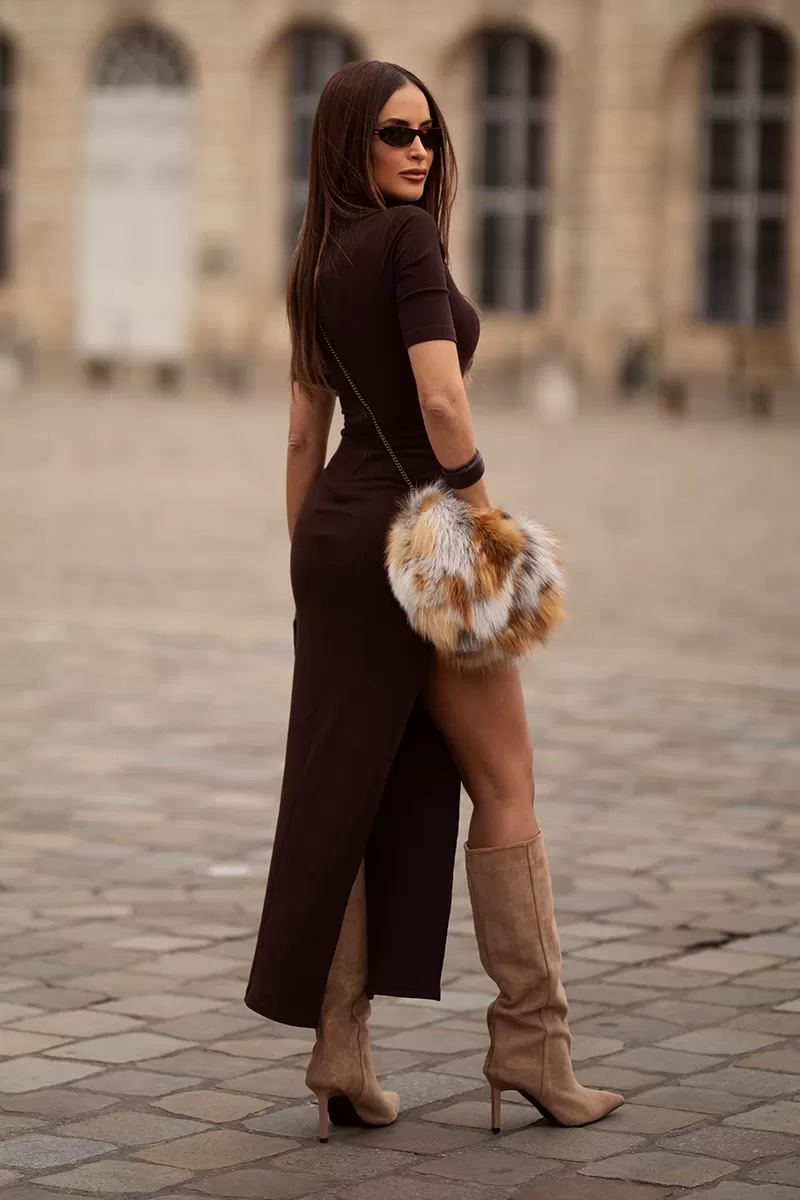 Dot Clothing - Dot Clothing Ribbed Long Dress with Slit Brown - 2700MARROM Dot Clothing - Dot Clothing Ribbed Long Dress with Slit Brown - 2700MARROM