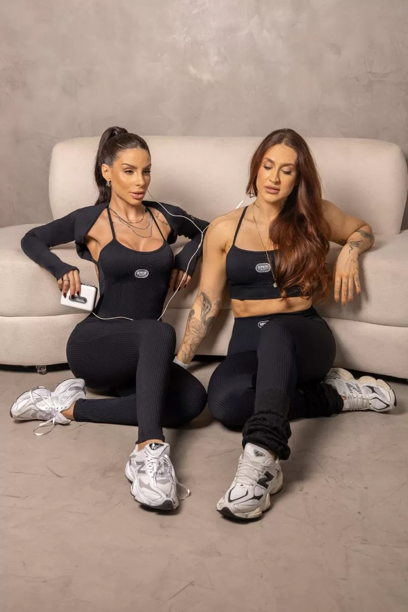 Hipkini - Black Ribbed Runner Leggings with Rubberized Label - 33331099