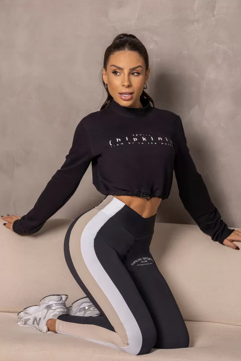 Hipkini - Black Runner Leggings with Wrapped Waistband and Silk - 33331103 Hipkini - Black Runner Leggings with Wrapped Waistband and Silk - 33331103