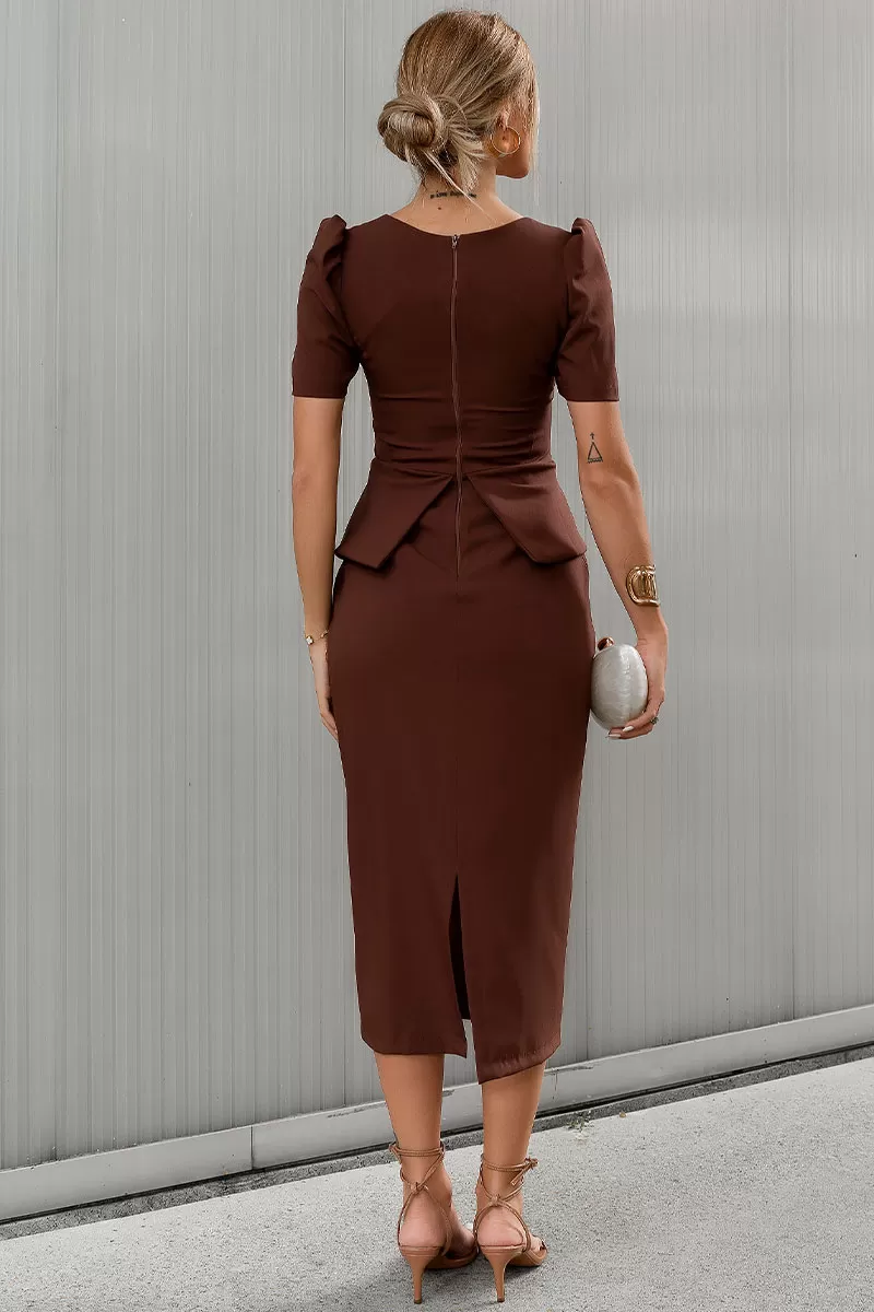Miss Misses - Esther Midi Dress with Brown Buttons - 54523214 Miss Misses - Esther Midi Dress with Brown Buttons - 54523214
