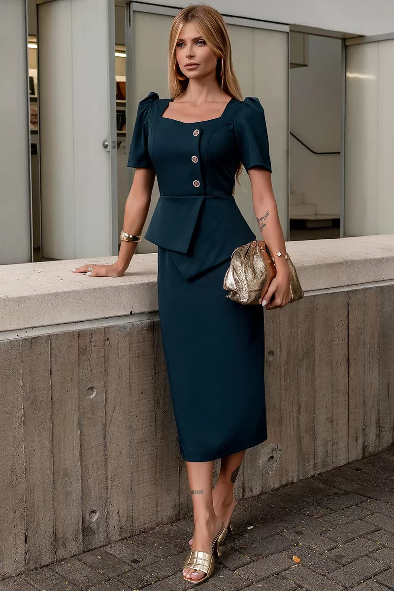 Miss Misses - Esther Midi Dress with Green Buttons - 54523023 Miss Misses - Esther Midi Dress with Green Buttons - 54523023