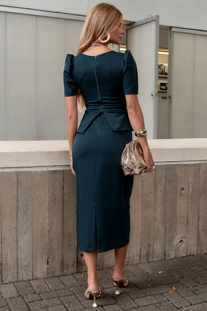 Miss Misses - Esther Midi Dress with Green Buttons - 54523023 Miss Misses - Esther Midi Dress with Green Buttons - 54523023