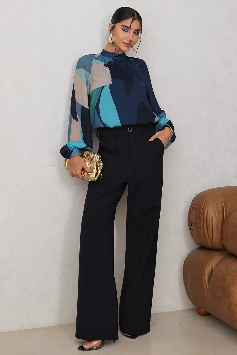 Miss Misses - Carla Shirt with Ruffled Collar and Long Sleeves in Blue - 54544002 Miss Misses - Carla Shirt with Ruffled Collar and Long Sleeves in Blue - 54544002