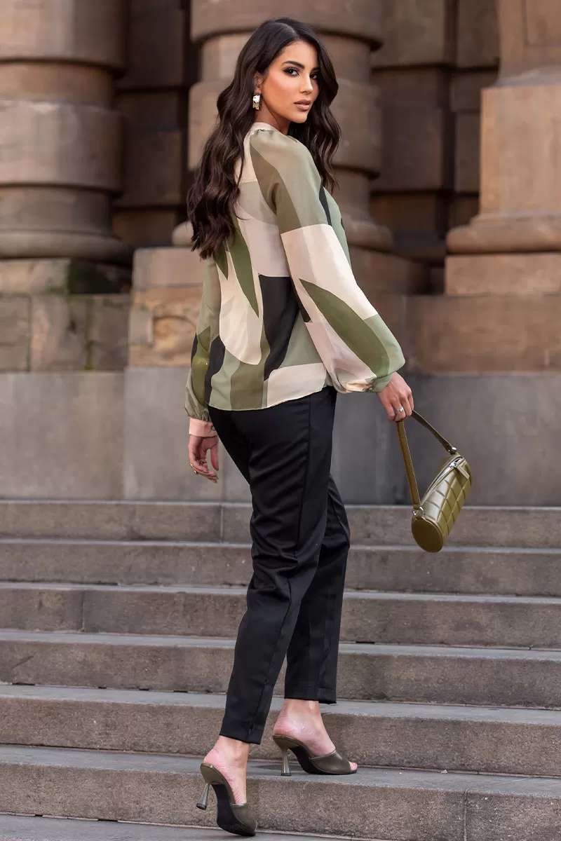 Miss Misses - Carla Shirt with Ruffled Collar and Long Sleeves, Green - 54544023 Miss Misses - Carla Shirt with Ruffled Collar and Long Sleeves, Green - 54544023