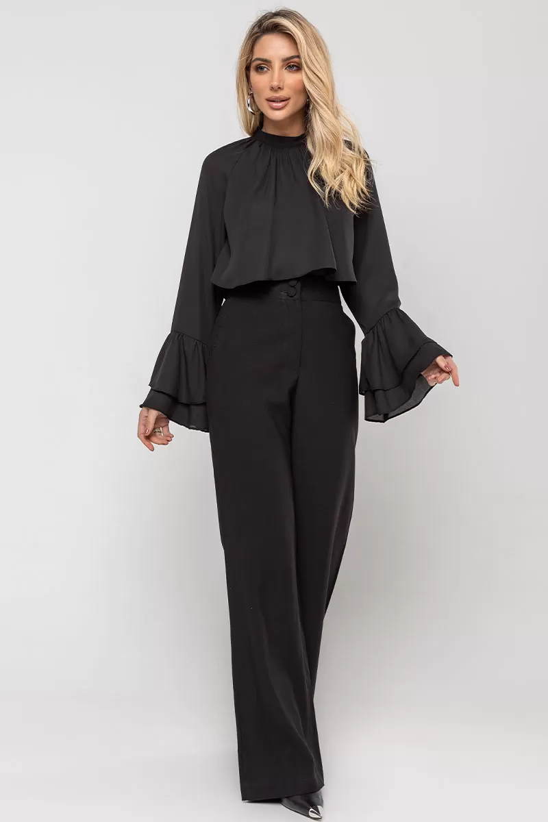 Miss Misses - Andressa Long Sleeve Shirt with Black Cape Detail - 54555001 Miss Misses - Andressa Long Sleeve Shirt with Black Cape Detail - 54555001