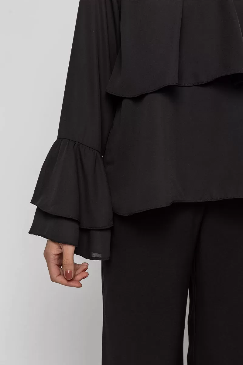 Miss Misses - Andressa Long Sleeve Shirt with Black Cape Detail - 54555001 Miss Misses - Andressa Long Sleeve Shirt with Black Cape Detail - 54555001
