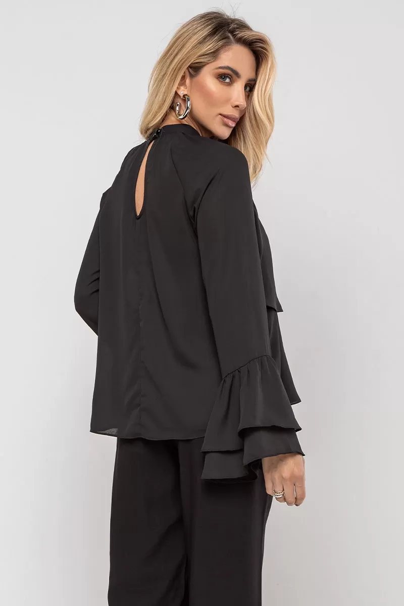 Miss Misses - Andressa Long Sleeve Shirt with Black Cape Detail - 54555001 Miss Misses - Andressa Long Sleeve Shirt with Black Cape Detail - 54555001