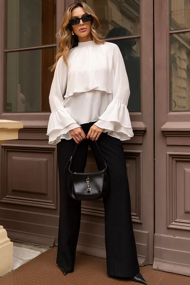 Miss Misses - Andressa Long Sleeve Shirt with White Cape Detail - 54555005 Miss Misses - Andressa Long Sleeve Shirt with White Cape Detail - 54555005