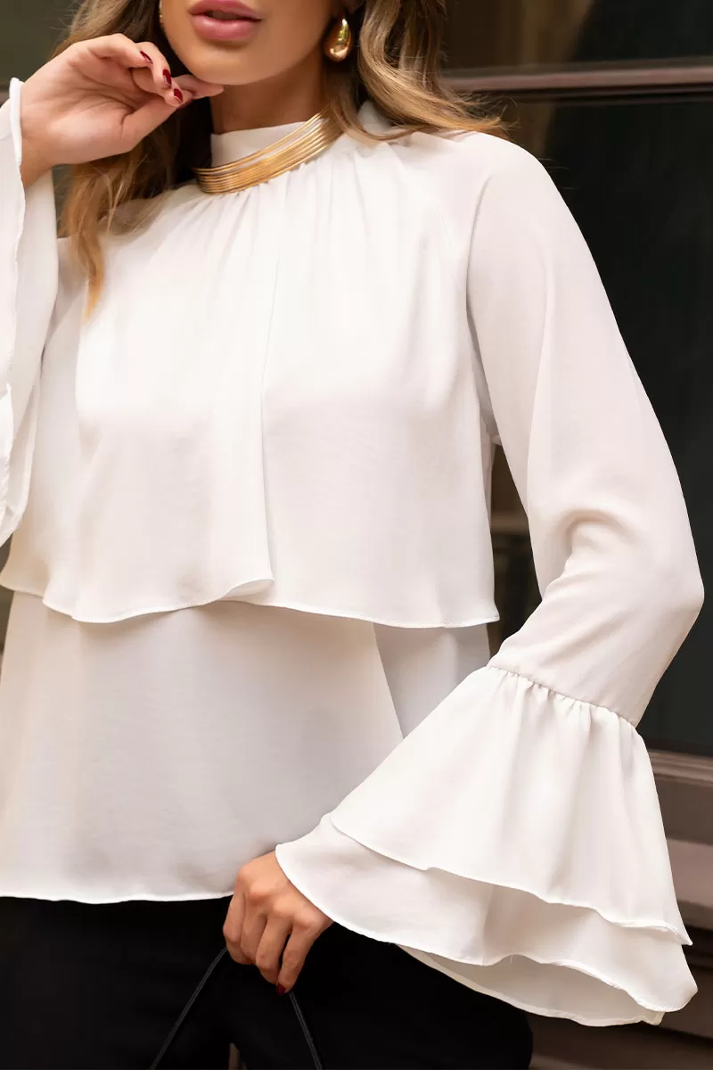 Miss Misses - Andressa Long Sleeve Shirt with White Cape Detail - 54555005 Miss Misses - Andressa Long Sleeve Shirt with White Cape Detail - 54555005