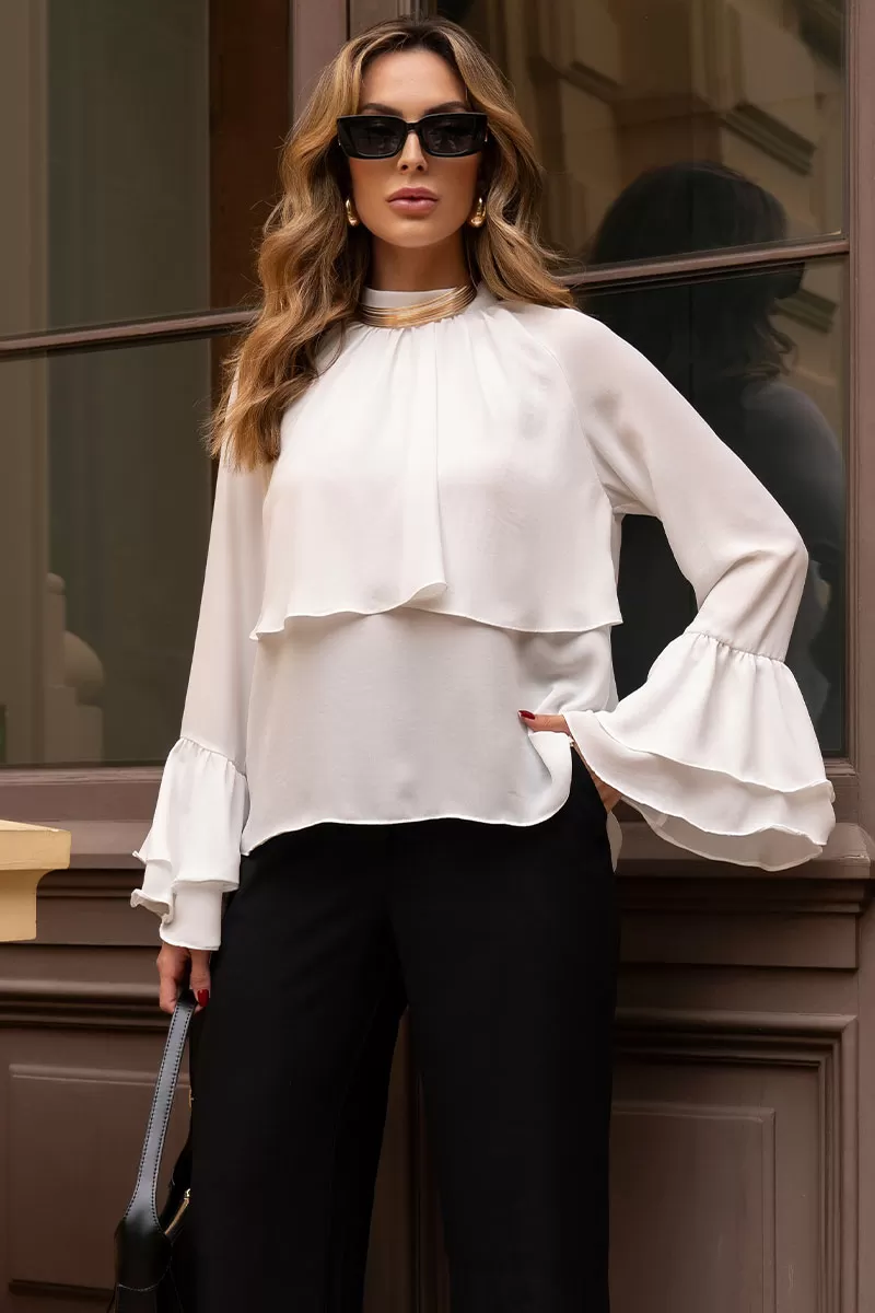Miss Misses - Andressa Long Sleeve Shirt with White Cape Detail - 54555005 Miss Misses - Andressa Long Sleeve Shirt with White Cape Detail - 54555005