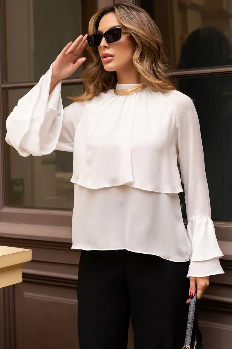 Miss Misses - Andressa Long Sleeve Shirt with White Cape Detail - 54555005 Miss Misses - Andressa Long Sleeve Shirt with White Cape Detail - 54555005