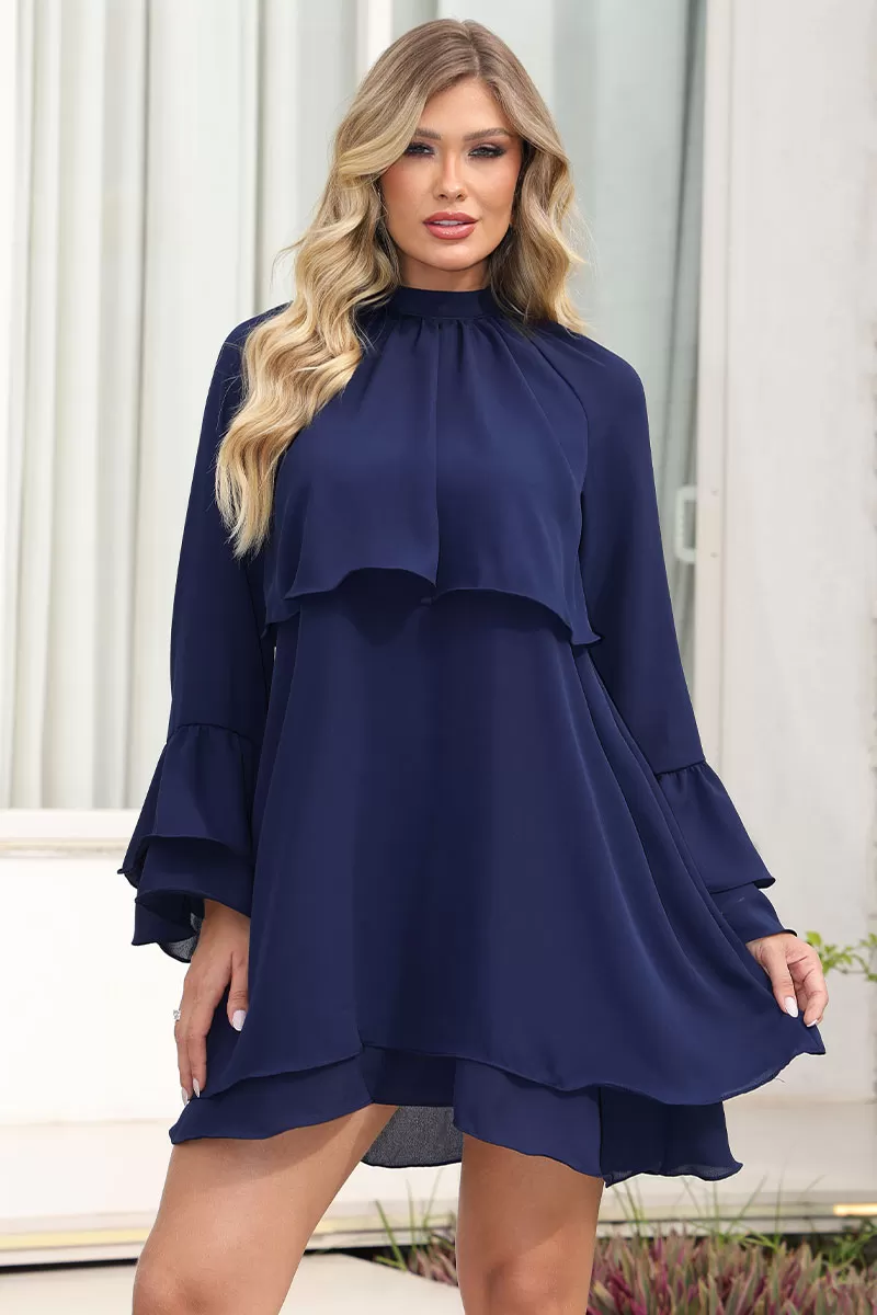 Miss Misses - Eva Dress High Neck Long Sleeve Navy Blue - 54542002 Miss Misses - Eva Dress High Neck Long Sleeve Navy Blue - 54542002
