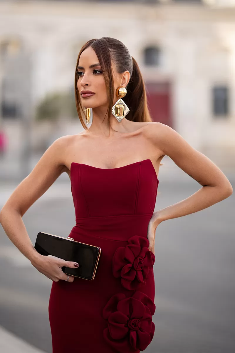 Dot Clothing - TQC Dot Clothing Long Dress With Marsala Flower - 2603MARSALA Dot Clothing - TQC Dot Clothing Long Dress With Marsala Flower - 2603MARSALA