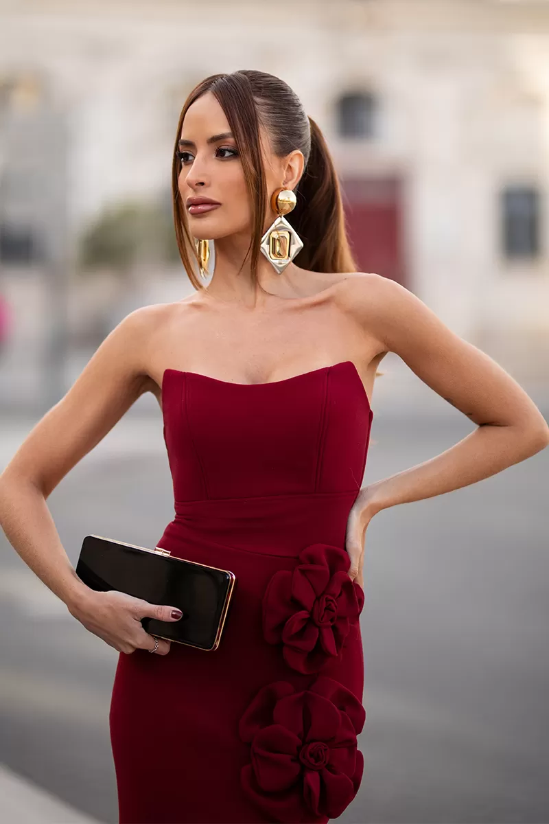 Dot Clothing - TQC Dot Clothing Long Dress With Marsala Flower - 2603MARSALA Dot Clothing - TQC Dot Clothing Long Dress With Marsala Flower - 2603MARSALA