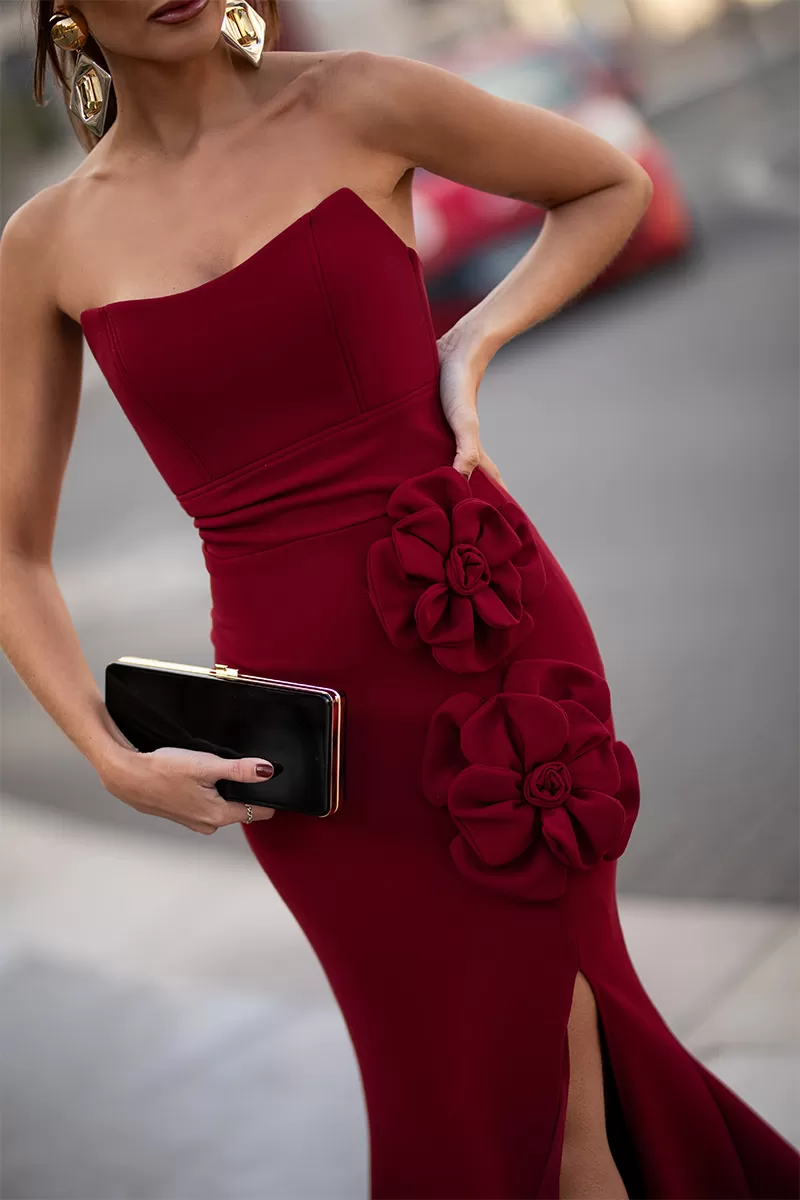 Dot Clothing - TQC Dot Clothing Long Dress With Marsala Flower - 2603MARSALA Dot Clothing - TQC Dot Clothing Long Dress With Marsala Flower - 2603MARSALA