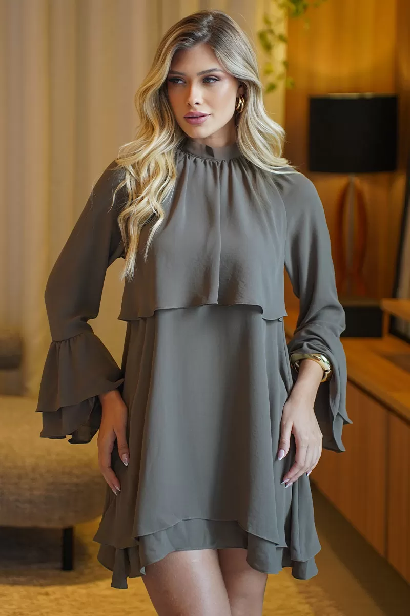 Miss Misses - Dress Eva High Neck Long Sleeve Green - 54542023 Miss Misses - Dress Eva High Neck Long Sleeve Green - 54542023