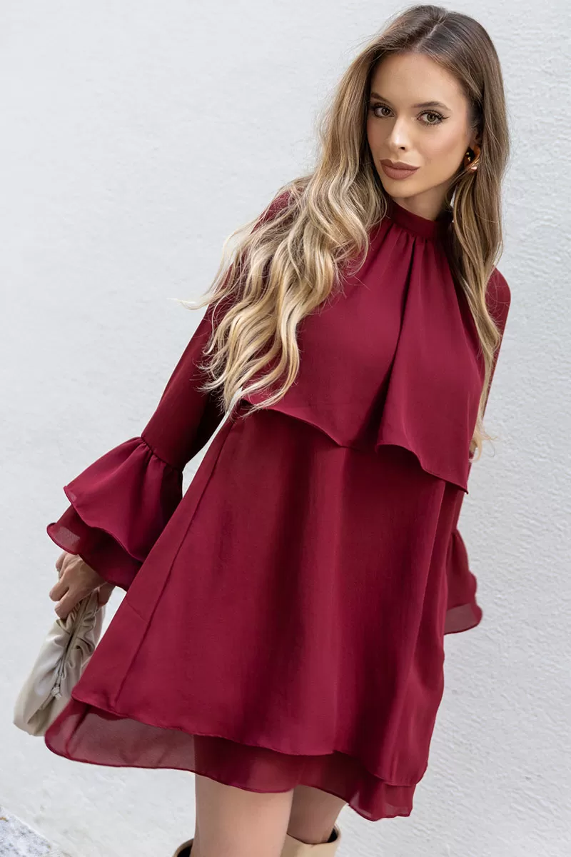Miss Misses - Eva Dress High Neck Long Sleeve Wine - 54542006 Miss Misses - Eva Dress High Neck Long Sleeve Wine - 54542006