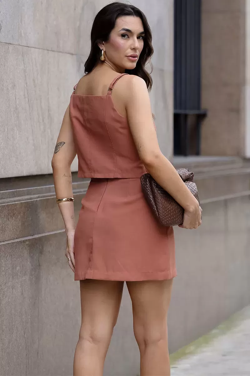 Miss Misses - Nadia Short Skirt with Back Zipper Caramel - 54506134 Miss Misses - Nadia Short Skirt with Back Zipper Caramel - 54506134