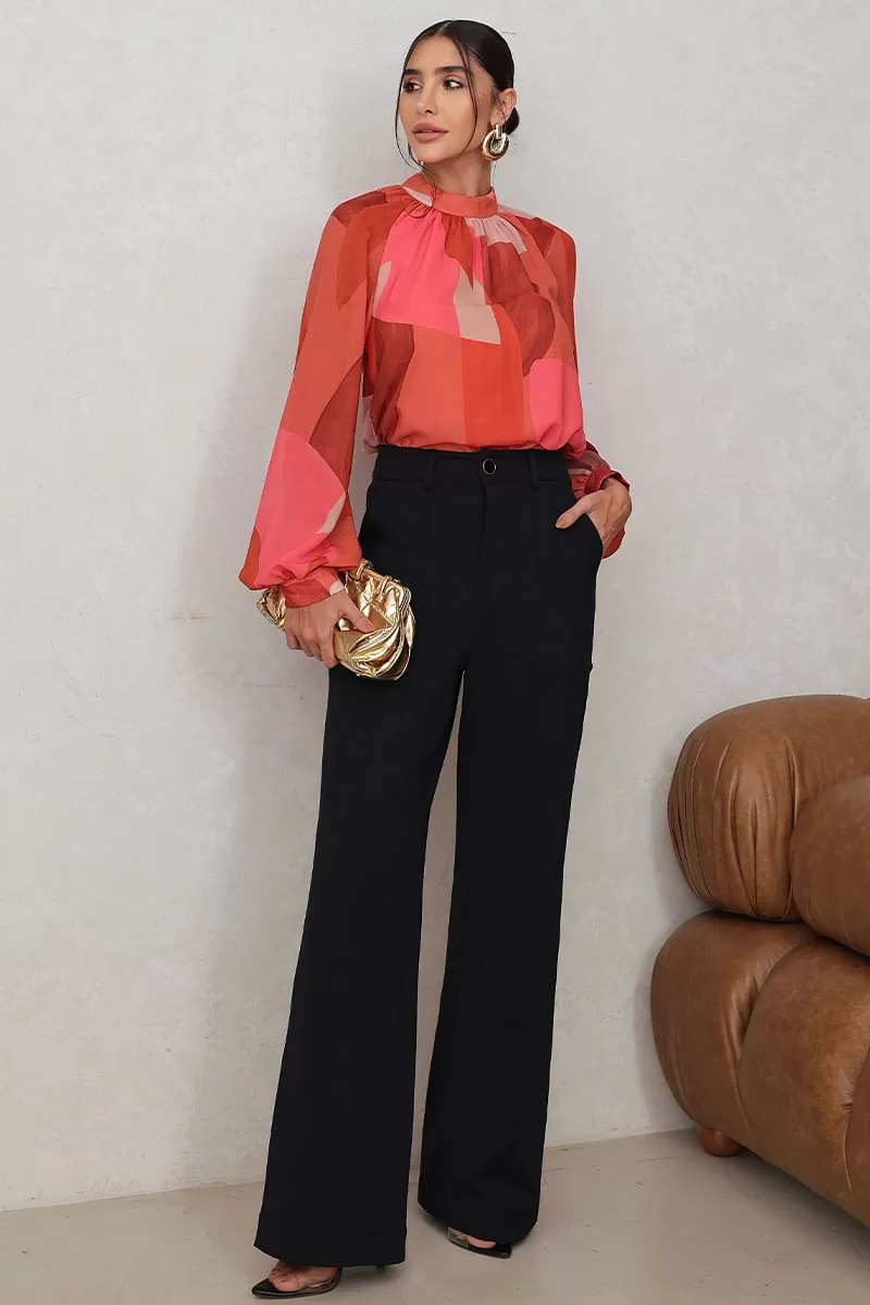 Miss Misses - Carla Shirt with Ruffled Collar and Long Sleeves, Orange - 54544216 Miss Misses - Carla Shirt with Ruffled Collar and Long Sleeves, Orange - 54544216