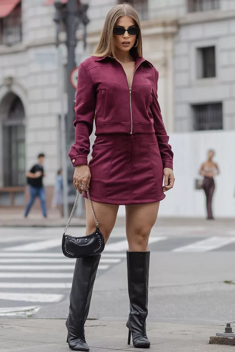 Miss Misses - Juliet Skirt with Cutout and Burgundy Pocket - 54549134 Miss Misses - Juliet Skirt with Cutout and Burgundy Pocket - 54549134