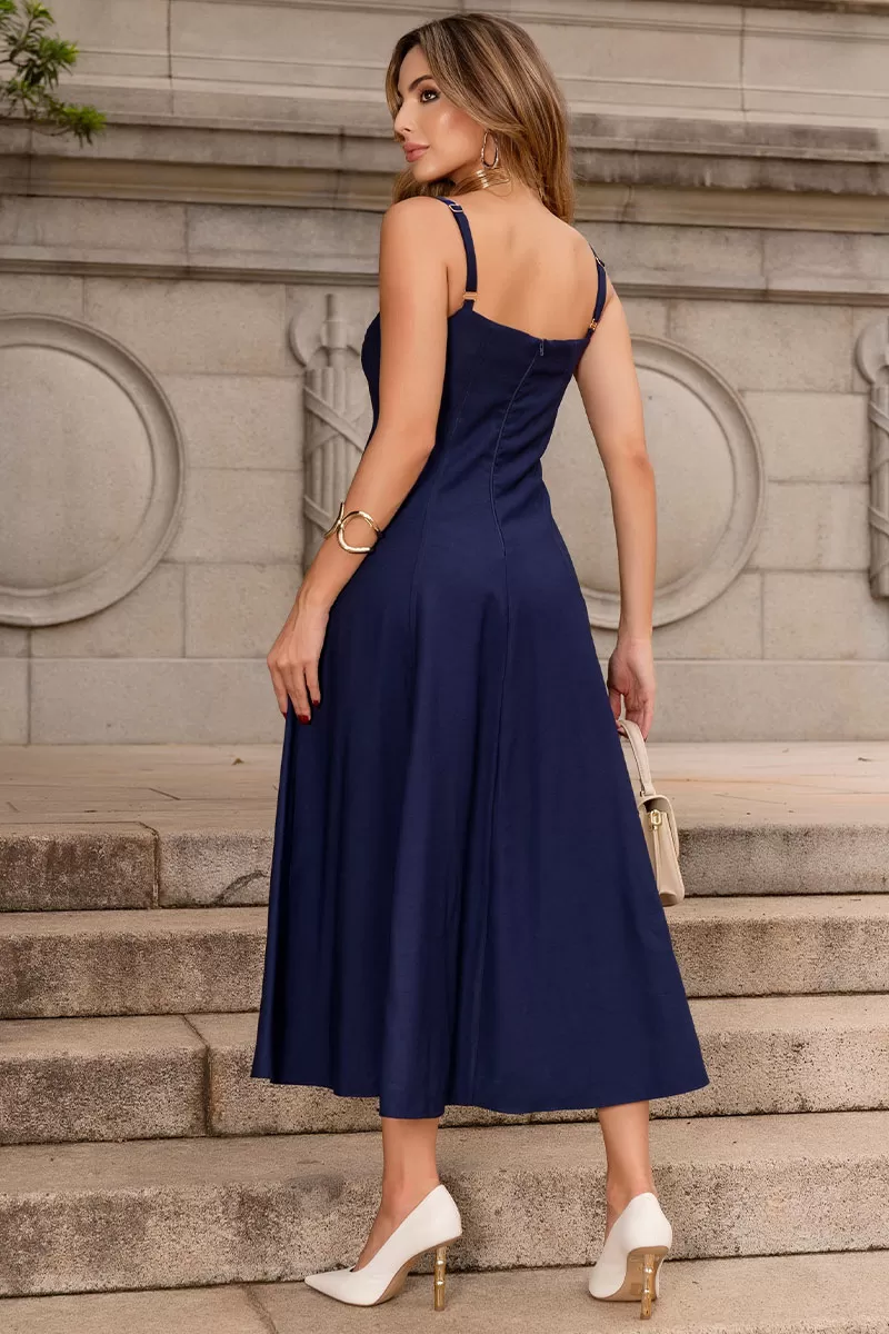 Miss Misses - Carol Dress V-Neck with Straps Navy Blue - 54546004 Miss Misses - Carol Dress V-Neck with Straps Navy Blue - 54546004