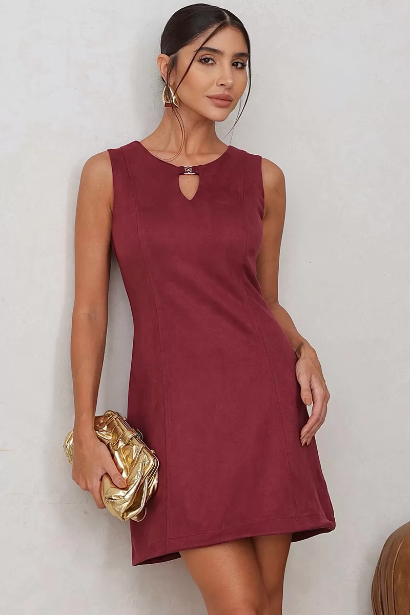 Miss Misses - Janete Short Tube Dress with Metal Detail and Burgundy Zipper - 54548006 Miss Misses - Janete Short Tube Dress with Metal Detail and Burgundy Zipper - 54548006
