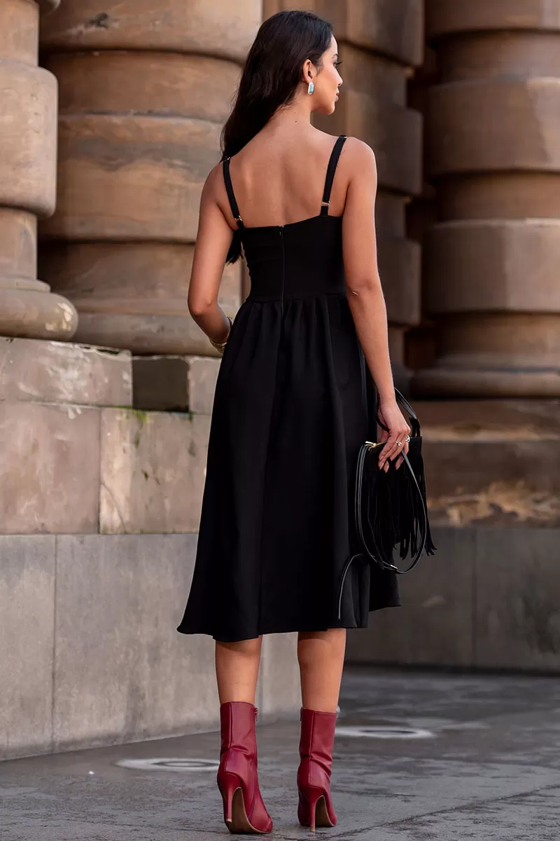Miss Misses - Karine Midi Dress With Pleats On Skirt Black - 54547001 Miss Misses - Karine Midi Dress With Pleats On Skirt Black - 54547001