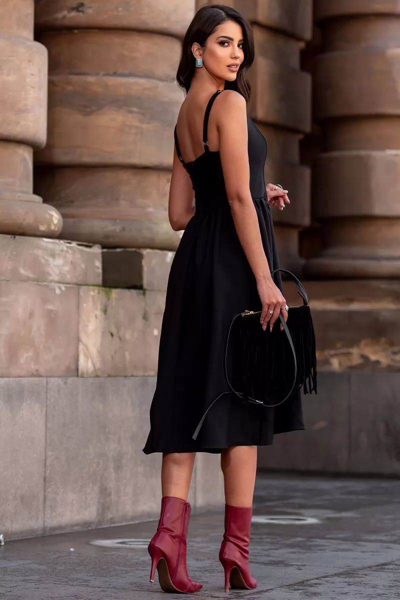 Miss Misses - Karine Midi Dress With Pleats On Skirt Black - 54547001 Miss Misses - Karine Midi Dress With Pleats On Skirt Black - 54547001