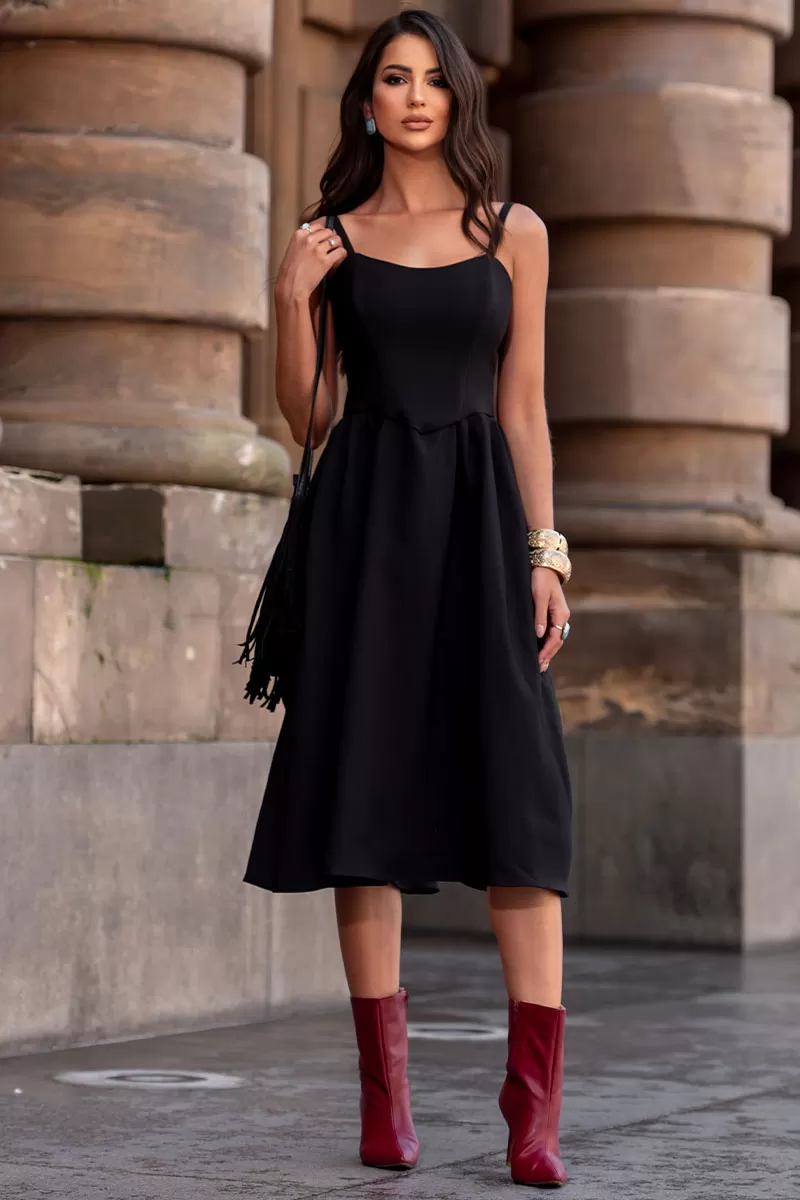 Miss Misses - Karine Midi Dress With Pleats On Skirt Black - 54547001 Miss Misses - Karine Midi Dress With Pleats On Skirt Black - 54547001