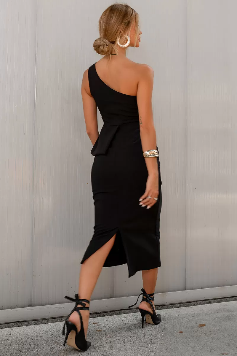 Miss Misses - Debora Midi One Shoulder Dress with Black Metal Detail - 54545001 Miss Misses - Debora Midi One Shoulder Dress with Black Metal Detail - 54545001