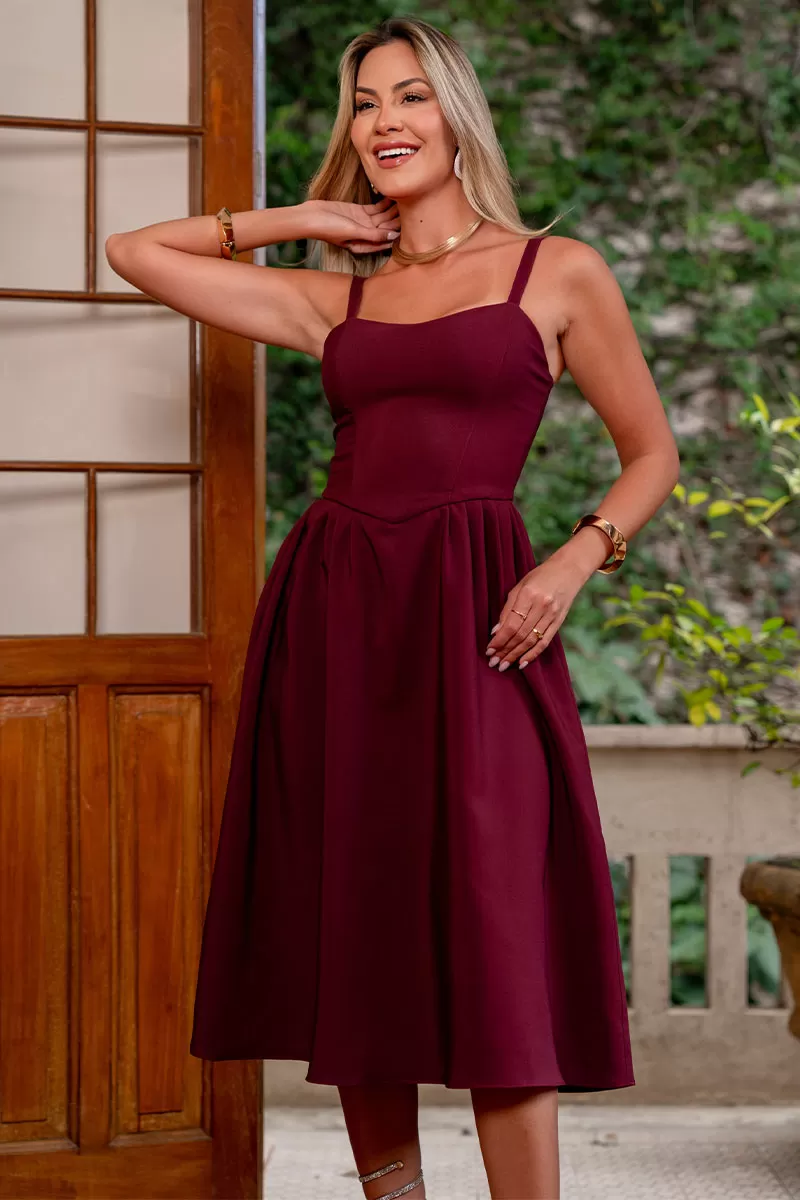 Miss Misses - Karine Midi Dress with Pleats on Wine Skirt - 54547006 Miss Misses - Karine Midi Dress with Pleats on Wine Skirt - 54547006