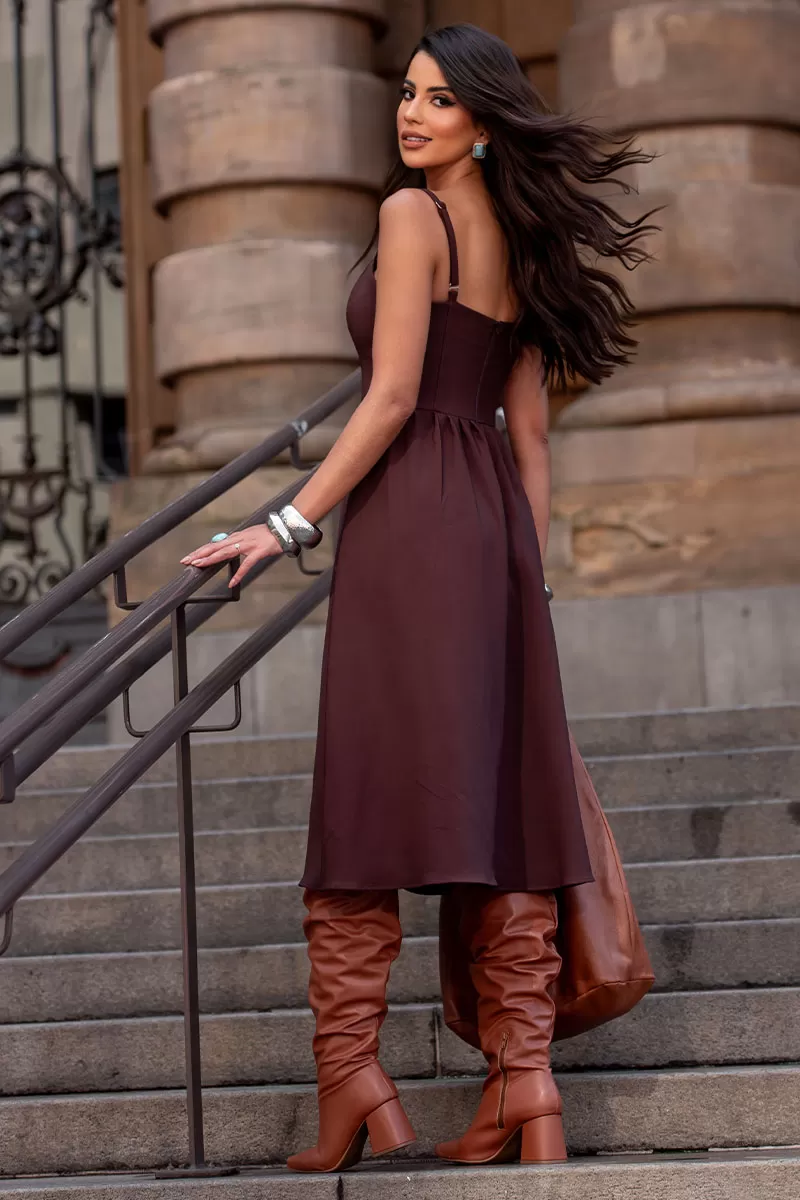 Miss Misses - Karine Midi Dress with Pleats on Brown Skirt - 54547214 Miss Misses - Karine Midi Dress with Pleats on Brown Skirt - 54547214